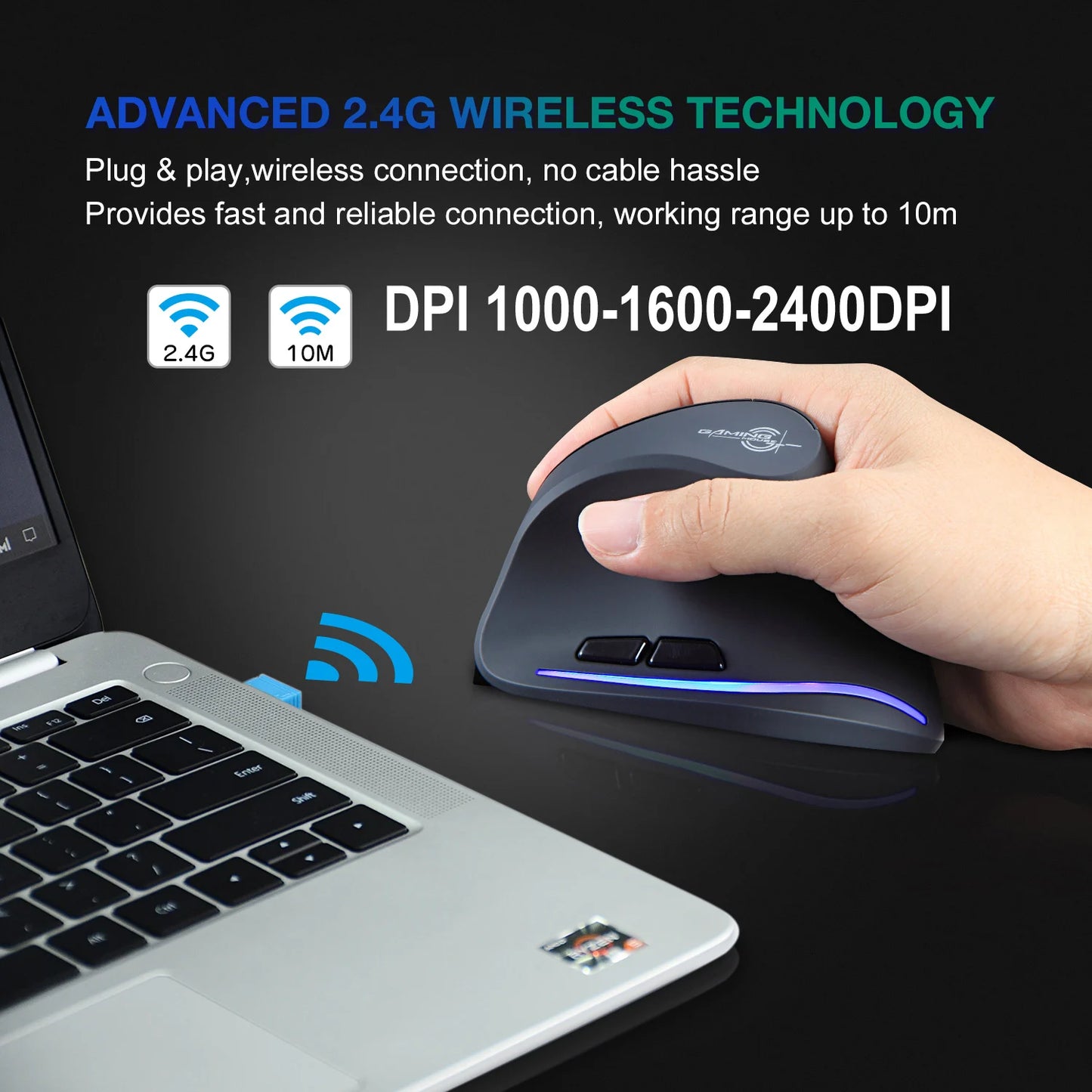 Lefon F35 Wireless Mouse Vertical Rechargeable Ergonomic Mouse 2400 DPI Optical Gaming Mice for Gamer Computer Laptop PC Mac IOS