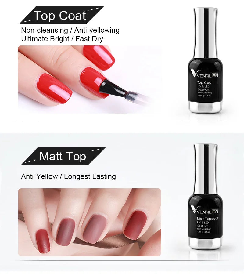Venalisa TPO FREE Tempered Top Coat Nail Paint Gel Platinum Gel Polish Nail Soak Off UV LED Gel Polish Nail Lacquer Varnishes