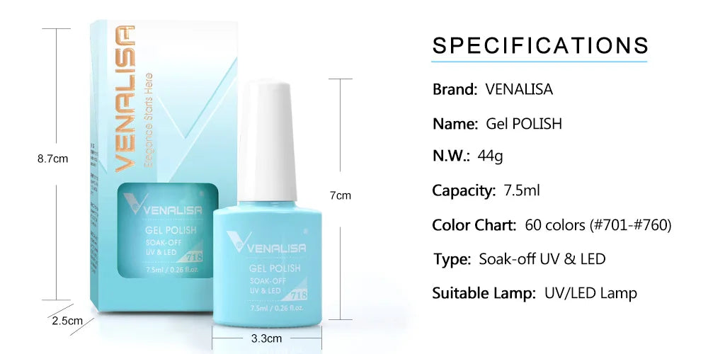 Venalisa VIP5 Nail Gel Polish HEMA/TPO FREE Full Coverage Beautiful Semi Permanent Soak Off UV LED Gel Nail Polish Gel Lacquer