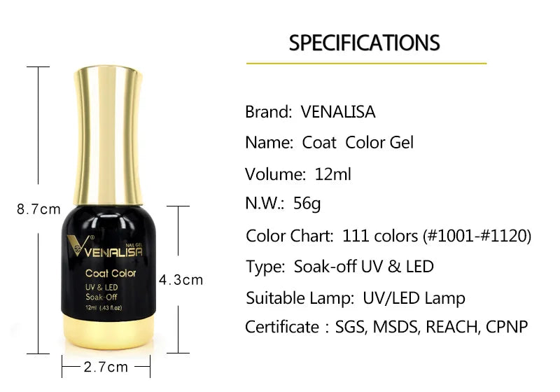 VENALISA Nail Gel Varnish TPO FREE Soak Off UV LED Organic Odorless Enamels Nail Art Colors 12ml 120Colors UV Gel Nail Polish