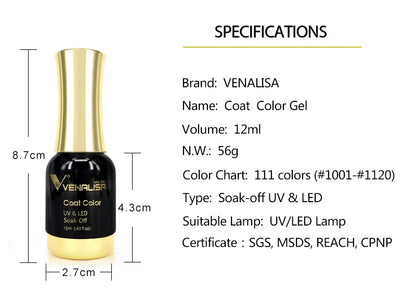 VENALISA Nail Gel Varnish TPO FREE Soak Off UV LED Organic Odorless Enamels Nail Art Colors 12ml 120Colors UV Gel Nail Polish