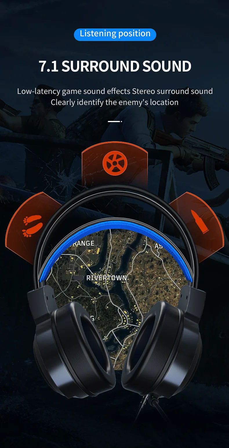 G58/G60 7.1 Virtual Surround Gaming Headset with LED & Mic