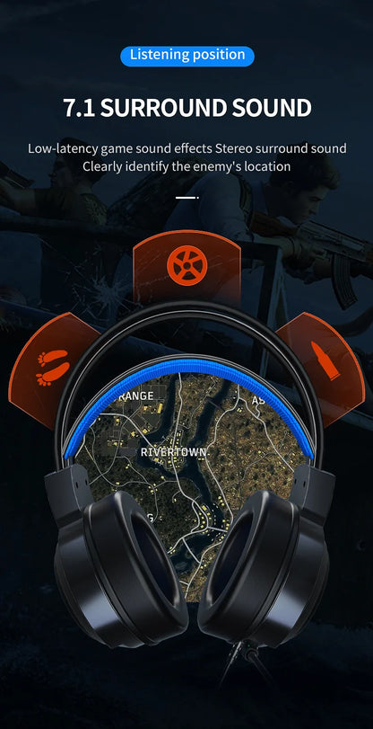 G58/G60 7.1 Virtual Surround Gaming Headset with LED & Mic