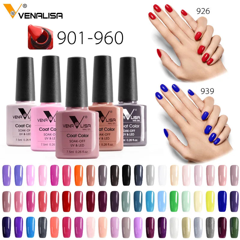 VENALISA VIP Kits 7.5ML Nail Gel Polish Soak Off UV LED Nail Gel Color Palette Gel Varnish Base Diamond Top Coat 62pcs/lot Gel