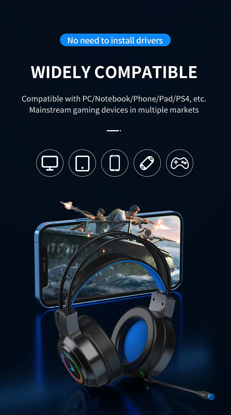 G58/G60 7.1 Virtual Surround Gaming Headset with LED & Mic