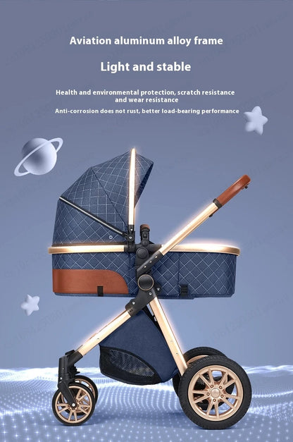 Luxury Baby Stroller 3 in 1 High Landscape Baby Cart Can Sit Can Lie Portable Pushchair Baby Cradel Infant Carrier