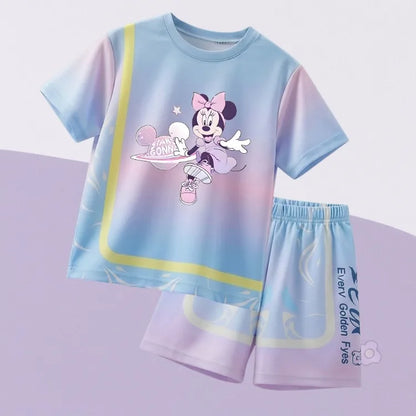 Summer Girls Casial Outfits Breathable Kids Running Shorts Sets Children's O Neck T Shirt Shorts Two Piece Outdoor Sport Clothes
