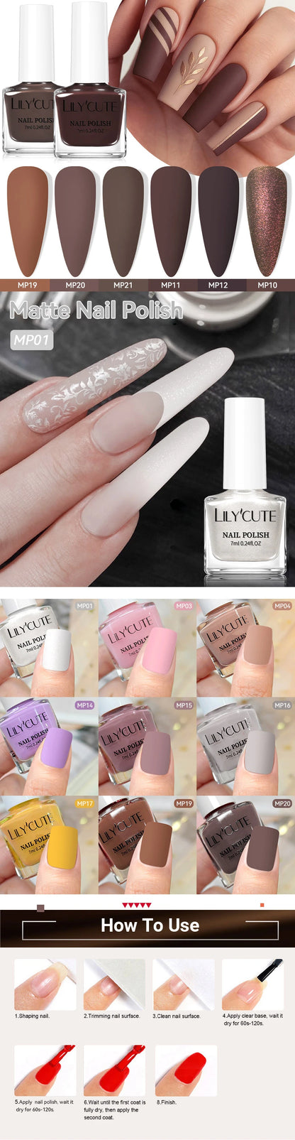 LILYCUTE 7ml Matte Nail Polish - 28 Autumn Colors
