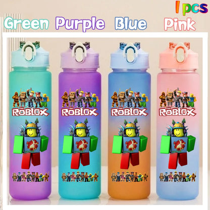 Roblox Anime Cartoon Straw Drink Bottle 750ml Gradient Color Water Cup Game Student Daily Necessities Gourde Boy Holiday Gift
