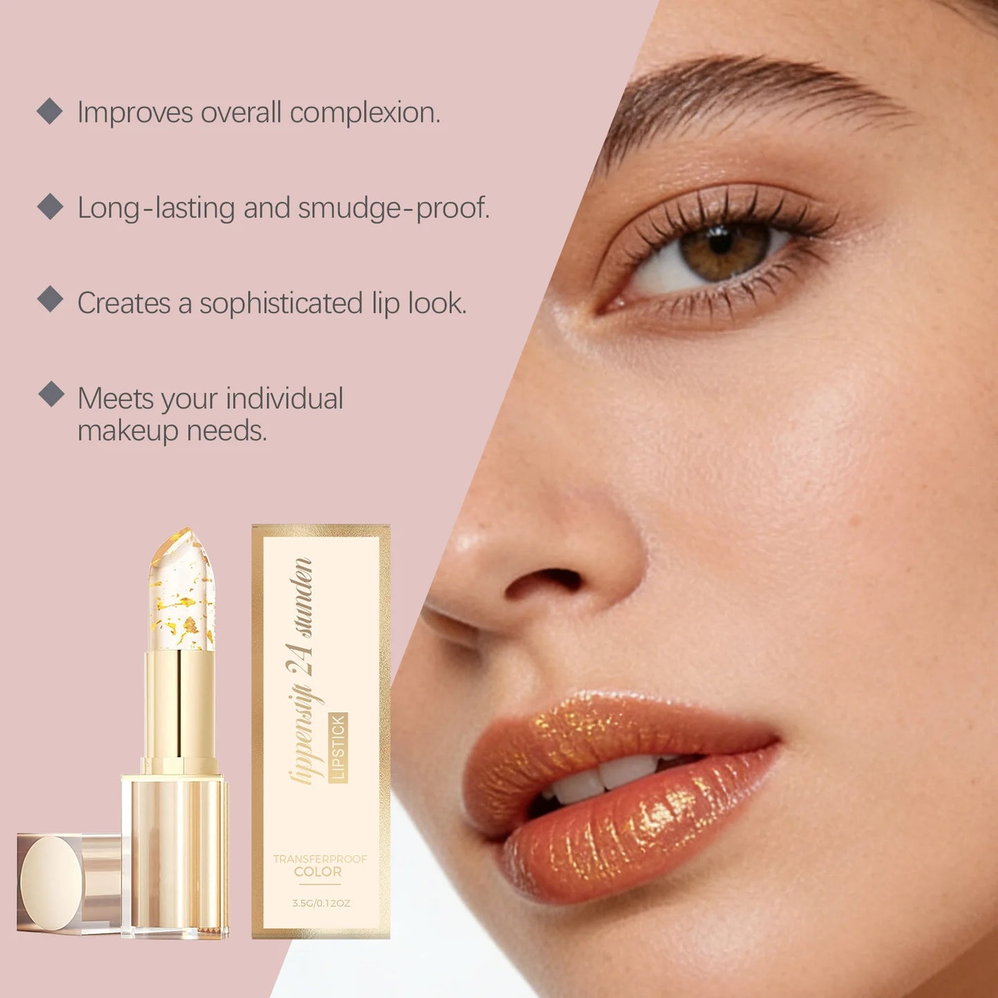 24K Gold Foil Color Changing Lipstick: Hyaluronic Acid Hydrating Lip Plumper