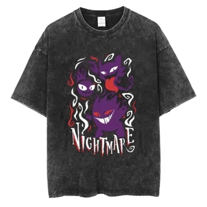 Pokemon Anime Retro Washed T-shirt Cotton Men's and Women's Summer New Item Plus Size T-shirt Y2K Loose Casual Short Sleeved Top