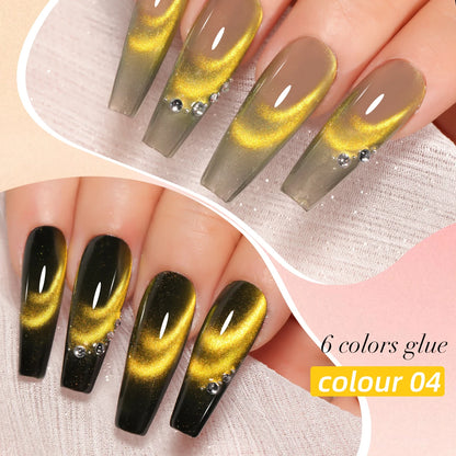 XEIJAYI 15ml 6pcs cat eye Gel Nail Polish set,Sparkling Translucent Effect for Salon, 5Colors cat Eye with Black color Quality