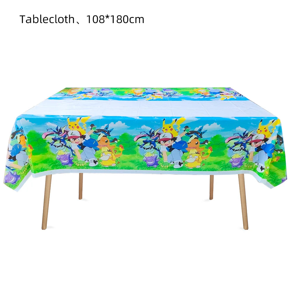 Pokemon Tablecloth Birthday Party Decorations Baby Shower Disposable Tableware Pikachu Table Cover Kids Favors Party Supplies
