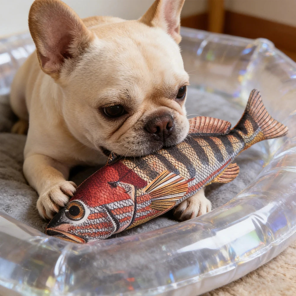 Pet Chew-Resistant Plush Interactive Toy with Sound, Cartoon Fish Shape, Suitable for Large, Medium, and Small Pets Like Cats and Dogs, Double-Layer Fabric, Built-In Airbag