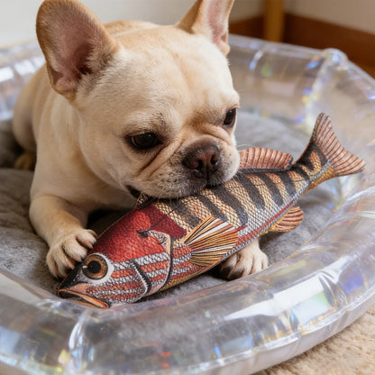 Pet Chew-Resistant Plush Interactive Toy with Sound, Cartoon Fish Shape, Suitable for Large, Medium, and Small Pets Like Cats and Dogs, Double-Layer Fabric, Built-In Airbag