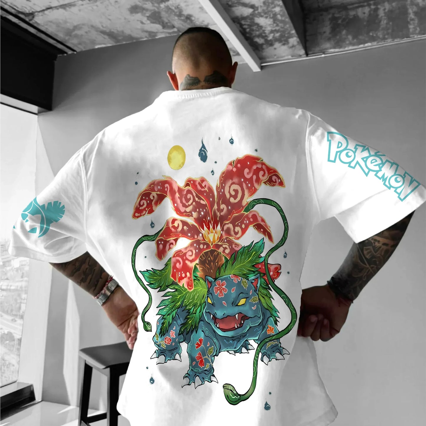 Pokémon Japanese Anime Peripheral Mimikyu Bulbasaur Short Sleeve T-Shirt Pokémon Summer Men's Fashion Breathable Sports Top