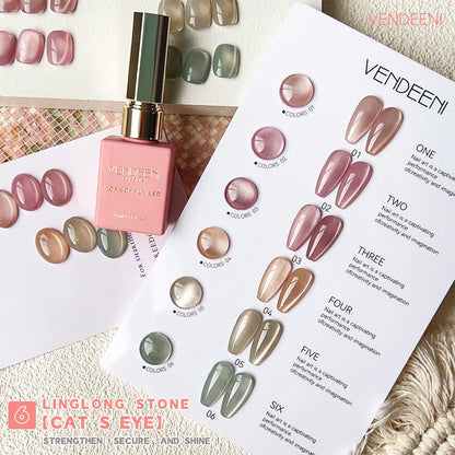 Vendeeni 6 Colors Crystal Cat Eye Gel Nail Polish Set Semi Permanent Sparkling Magnetic UV LED Soak Off Gel Varnish With Display