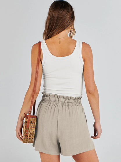Women's Shorts Breathable Drawstring Elastic Waist Lightweight Solid Color Casual Business Style Fashion Linen Shorts