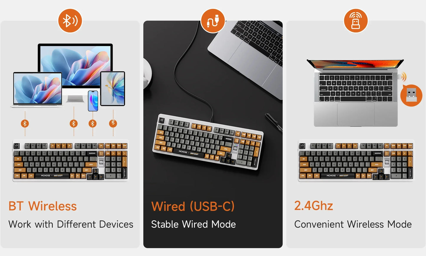 MCHOSE x Unbox Therapy - UT98 Mechanical Keyboard Wireless Quiet Offices KeyboardRGB Backlit Customized Gaming Silent Keyboard