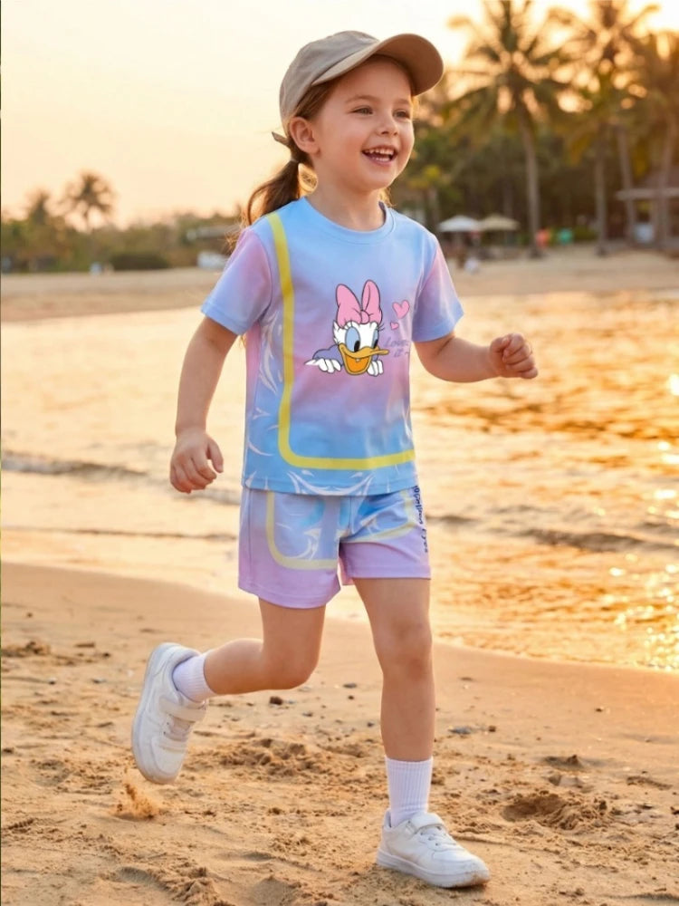 Summer Girls Casial Outfits Breathable Kids Running Shorts Sets Children's O Neck T Shirt Shorts Two Piece Outdoor Sport Clothes