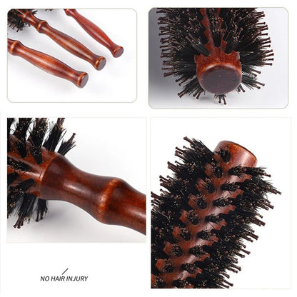 Wood Handle Round Rolling Brush Boar Bristle Nylon Hair Comb Anti Static Brush Straight Twill Hair Comb Hairdressing Tool