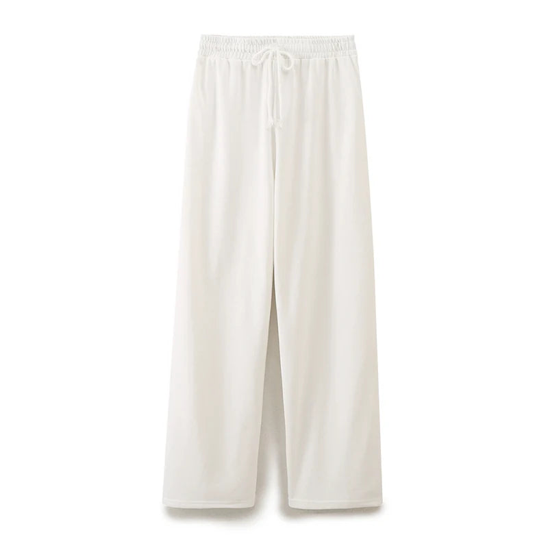 Willshela Women Fashion 2 Piece Set Solid T-Shirts & Vintage High Elastic Waist Trousers Feamle Chic Lady Pants Sets