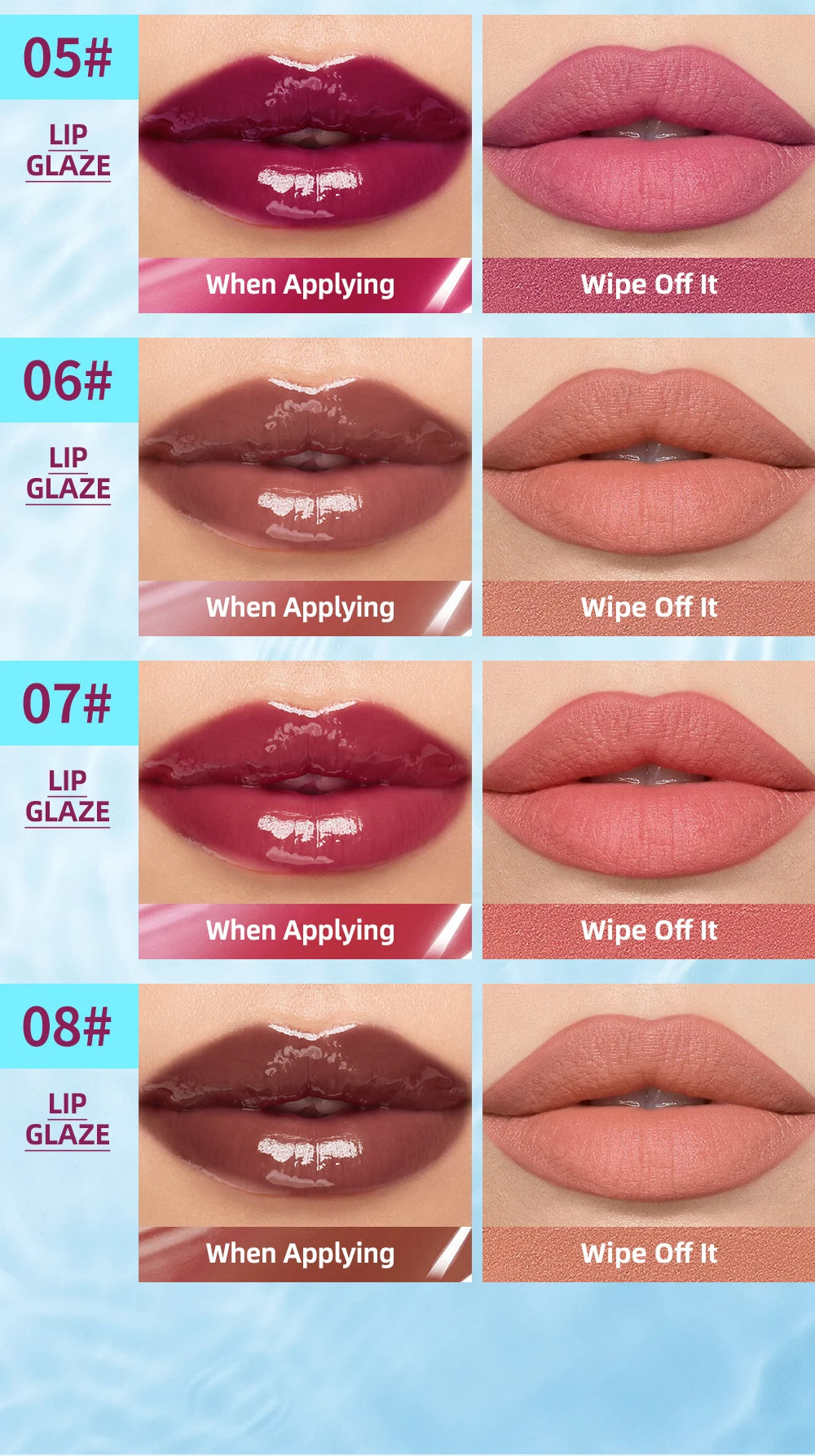 QIBEST Crystal Lip Gloss Mirror Watery Lip Glaze Long Lasting Moisturizing Lip Balm Plumping Gloss Oil Hydrating Makeup Lip Tint