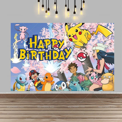 Pokemon Pikachu Backdrop Banner Cartoon Pocket Monster Theme Kids Birthday Party Decor Photography Photo Background Supplies