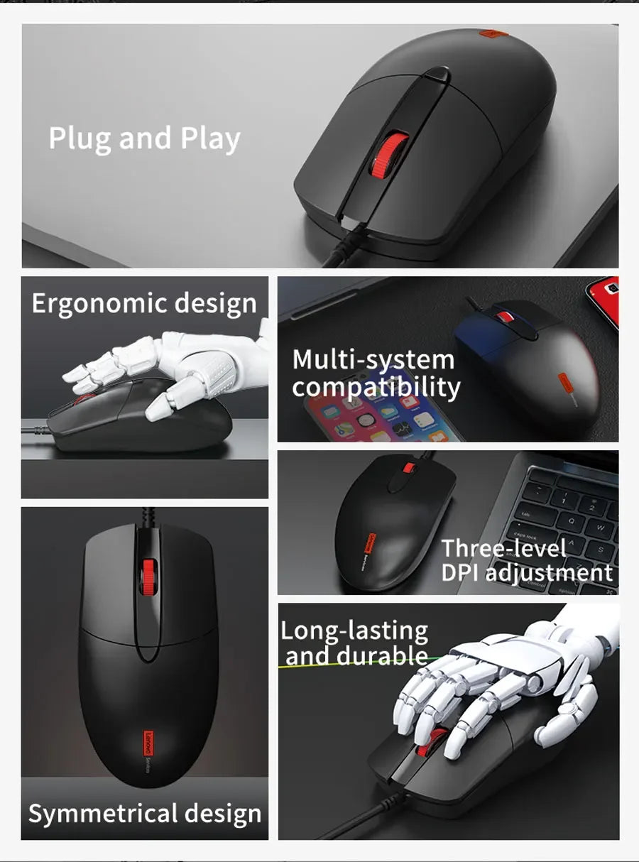 Lenovo Classic Wired Ergonomic Design High Sensitivity Durable USB Optical Gaming Mouse Business Home Pc Laptop Mouse
