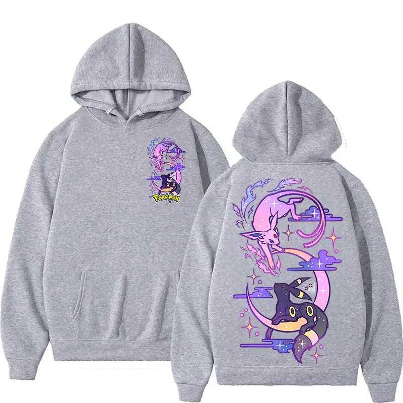 2025 Pokémon Creative Umbreon＆Espeon Printed Hoodie Top Men's Women's Autumn/Winter New Harajuku Oversize Casual Trend Sweater