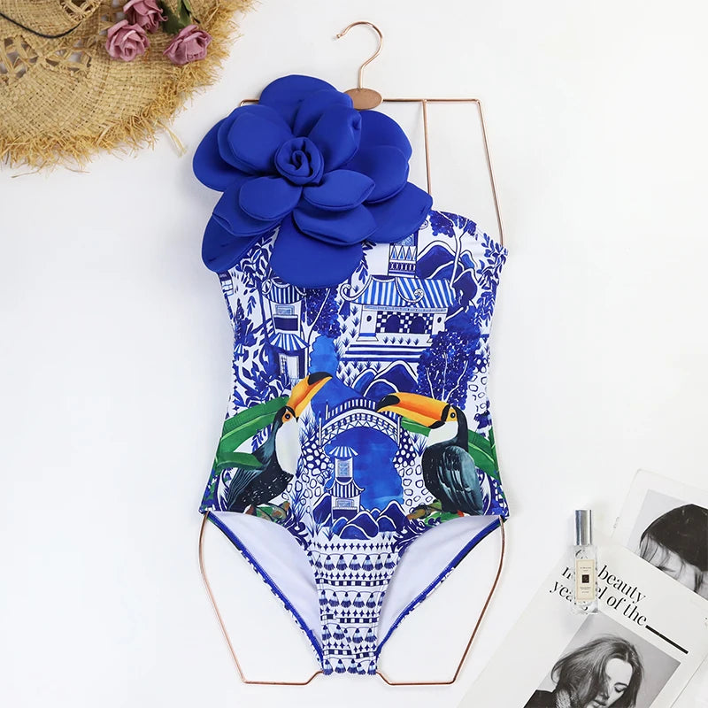 2024 Sexy Women's Swimsuit with Skirt One-Piece Swimwear Vintage Ruffle V Neck Cover Up Bikinis Set Beachwear Bathing Suit