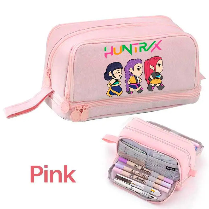 KPOP Pencil Case Student Storage Bag Stationery Large Space Storage 4 Compartment Pouch Double Side Opened