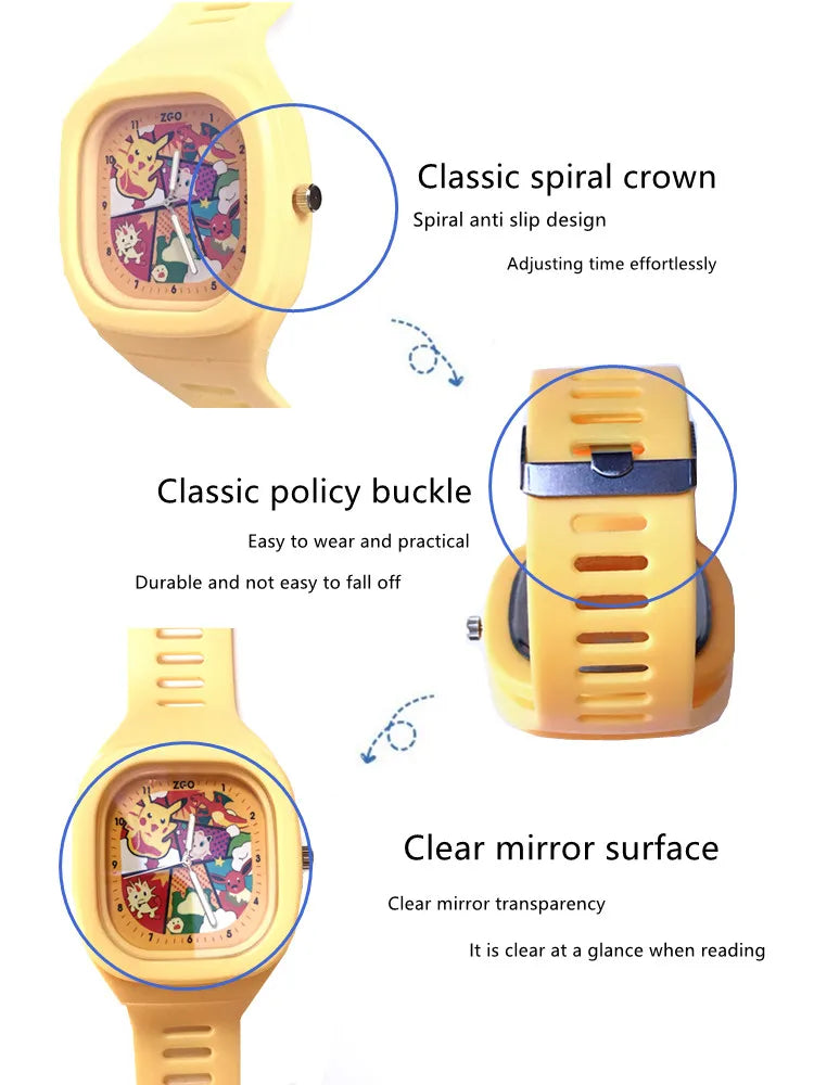 Pocket Monster Watch Anime Pikachu Cartoon Children's Quality Cute Square Watch Gift Box Series Children's Gifts