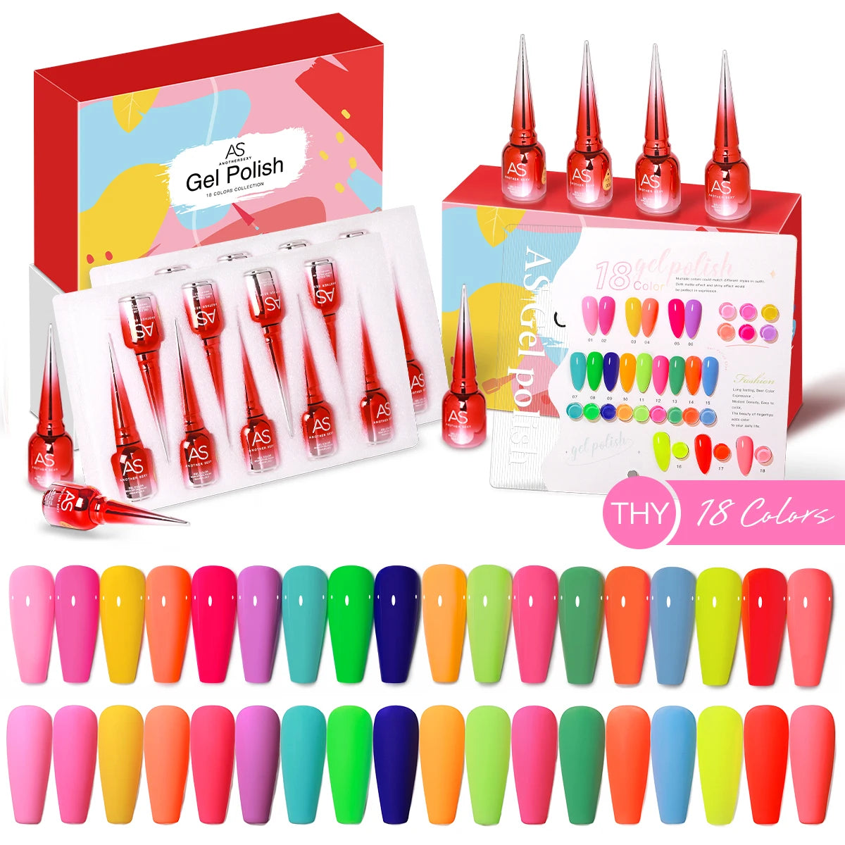 AS 18pcs 15ml Nail Gel Polish Set Red Dark Vernis Semi Permanent Nail Art Supplies Manicure UV Gel Nail Varnish Kit With Chart