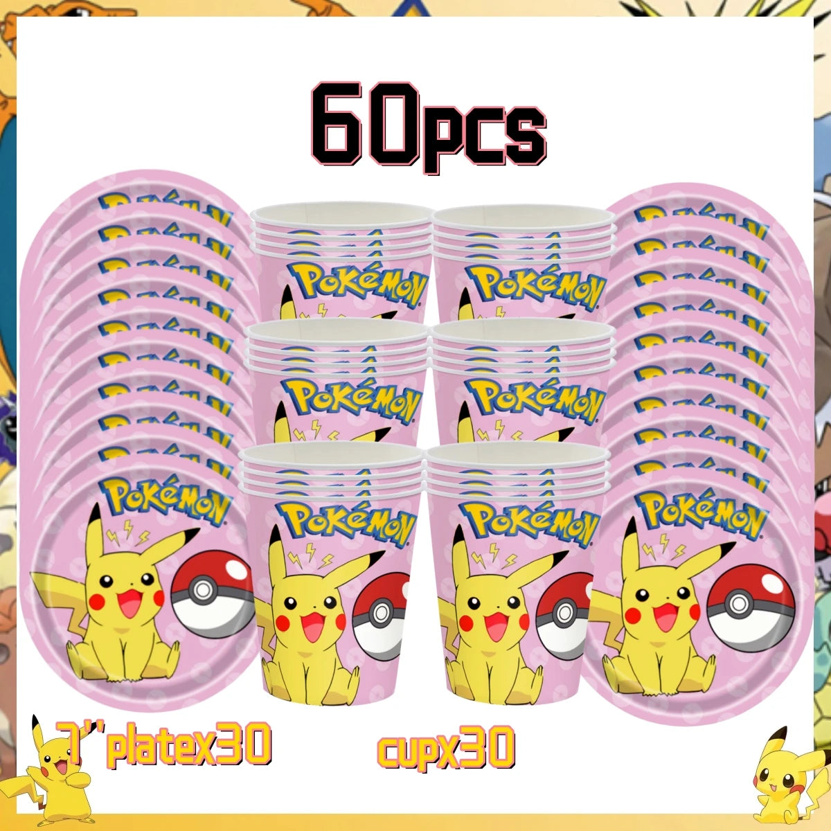 Pink Pokemon Birthday Party Decoration Disposable Tableware Set Pikachu Tablecloth Cup Plate Baby Shower Kids Diy Party Supplies