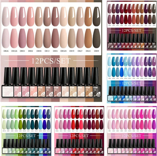 MTSSII 12pcs Gel Nail Polish Set Nude Pink Red Glitter Semi Permanent Soak Off  UV Gel Varnish Manicure Kit Nail Supplies DIY