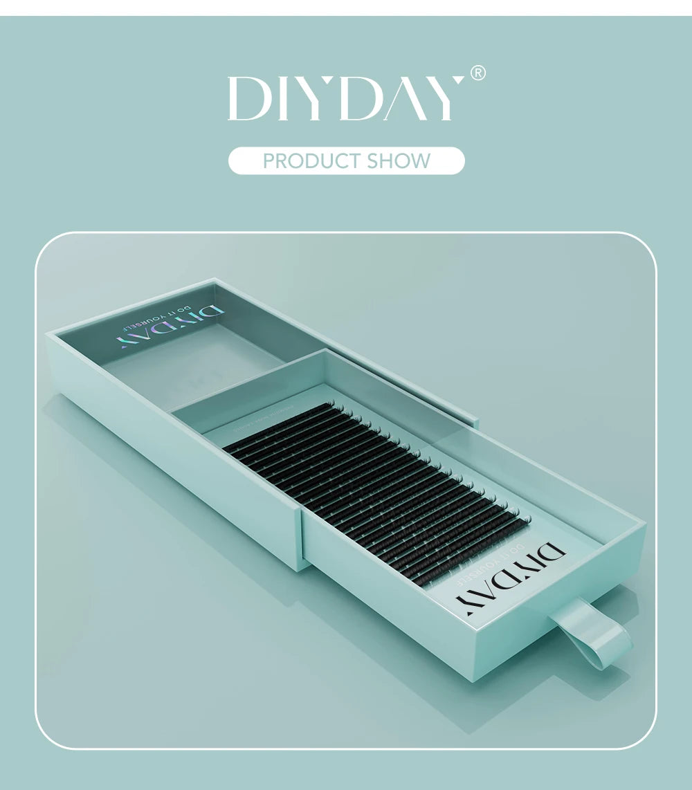 DIYDAY Individual Eyelash Extension Long Length Classic Lashes Extensions Trays Wholesale Matte Black Soft Mink Faux Eyelashes