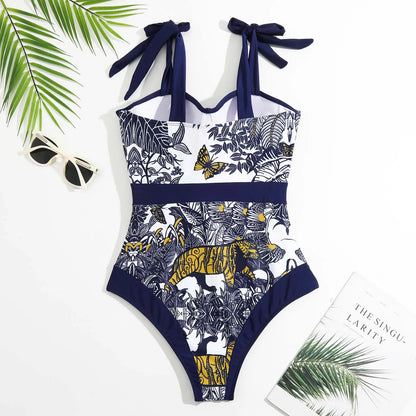 2024 Sexy Women's Swimsuit with Skirt One-Piece Swimwear Vintage Ruffle V Neck Cover Up Bikinis Set Beachwear Bathing Suit