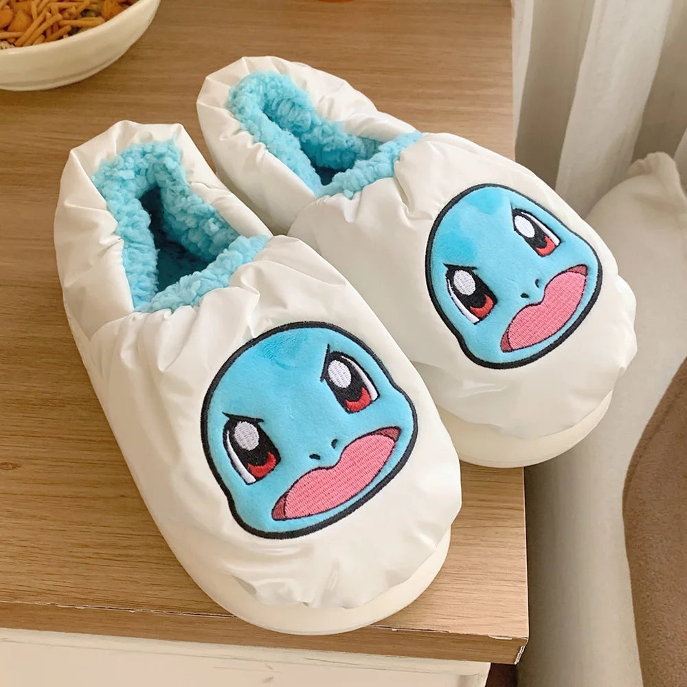 Pokemon Anime Couple Slippers Cute Pikachu Eevee Cartoon Cotton Home Shoes for Men And Women with Velvet Insulation Winter Gifts