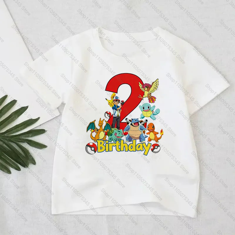 Pokémon Anime Printed T-Shirt Boys Girls Birthday Number 1-10 Clothes Fashion Figure Short-sleeved Kids Summer Birthday Gift