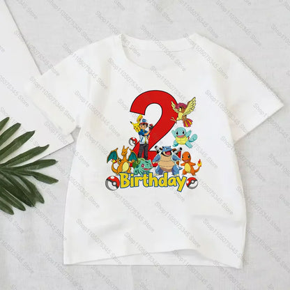 Pokémon Anime Printed T-Shirt Boys Girls Birthday Number 1-10 Clothes Fashion Figure Short-sleeved Kids Summer Birthday Gift