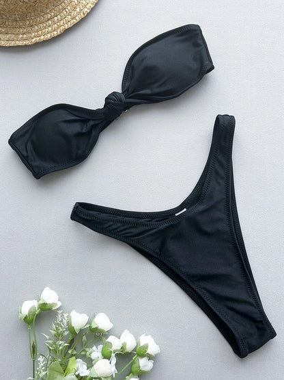 2024 New Sexy Knot Bikini Set Swimsuit For Women Push Up Swimwear Off The Shoulder Bathing Suit Beachwear Swimming Suit Bathers