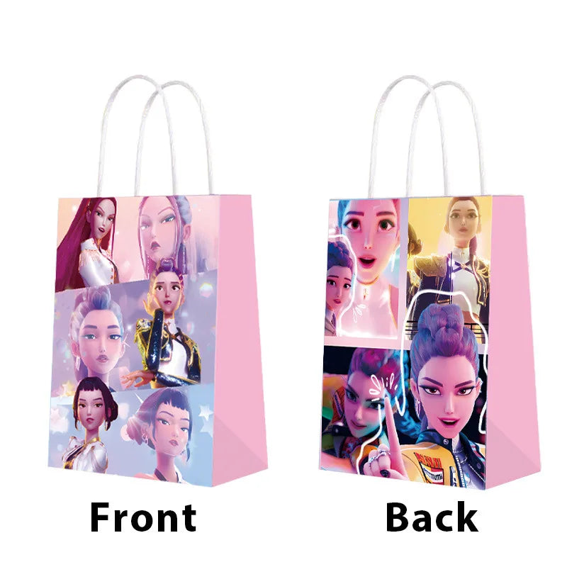 12 PCS Cute Cartoon k-pop Paper Gift Bags with Handles, Sealable Holiday & Party Bags for Candy & Small Gifts  Bullet Points