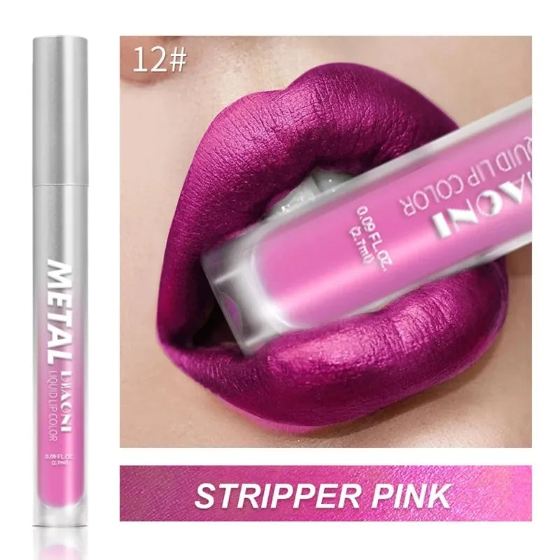 12 Colors Glitter Metallic Liquid Lipstick Pearlescent Waterproof Shiny Lip Gloss Non-stick Cup Long Lasting Shimmer Lips Makeup