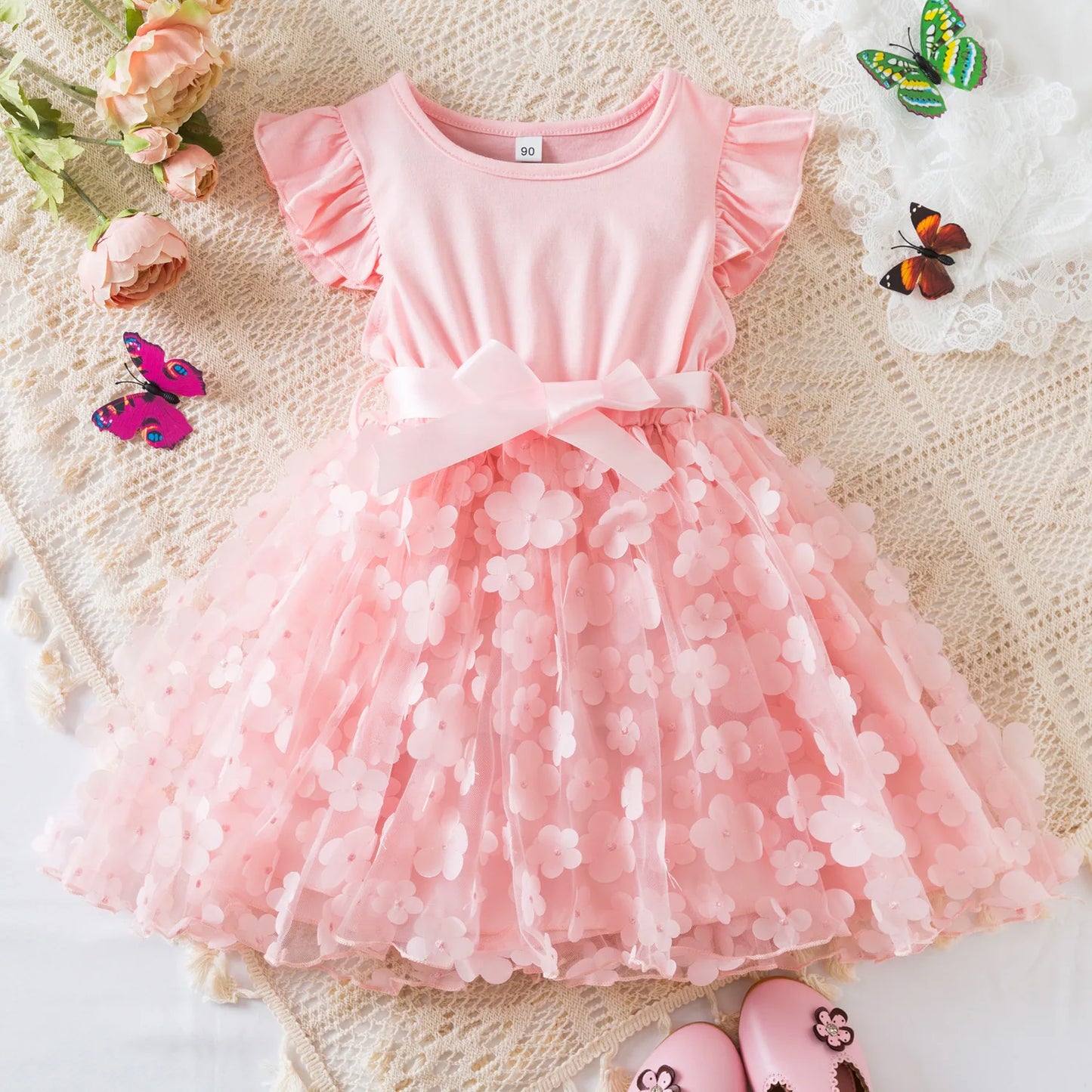 Girls' K-Pop Demon Hunters "Pink Blossom" Dress: 3D Flower Tutu & Idol Graphic Gown