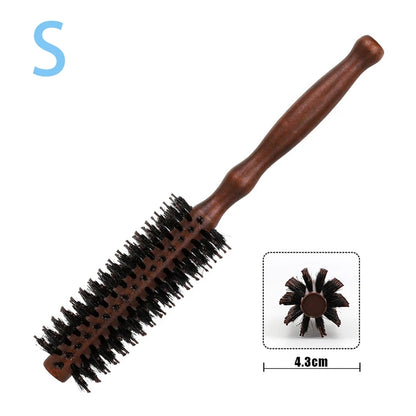 Wood Handle Round Rolling Brush Boar Bristle Nylon Hair Comb Anti Static Brush Straight Twill Hair Comb Hairdressing Tool