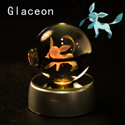 Pokemon Crystal Ball 3D Pikachu Mewtwo Gengar Pokeball 3D Night Light Lamp Glass Statue Pokemon Crystal Ball Kids Birthday Gift