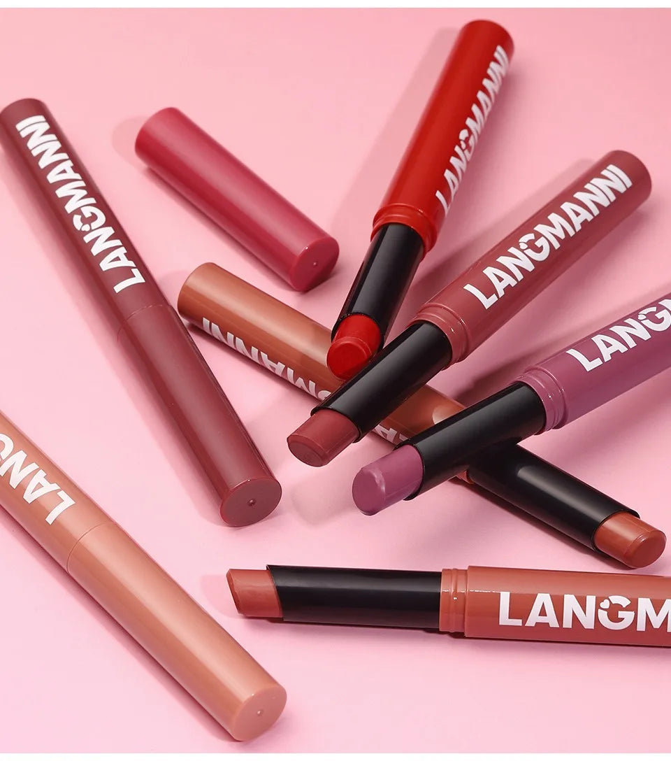 12 Color Matte Lipstick Pencil Waterproof Long Lasting Non-Stick Cup Lip Stain Tint Cosmetic Nude Lipstick Pen Makeup Maquillage