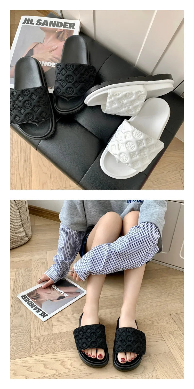 Ladies Magic Sticker Flat Slippers 2025 Summer New Designer Luxury Sandals for Women Elegant Home Flat Slippers Zapatos De Mujer