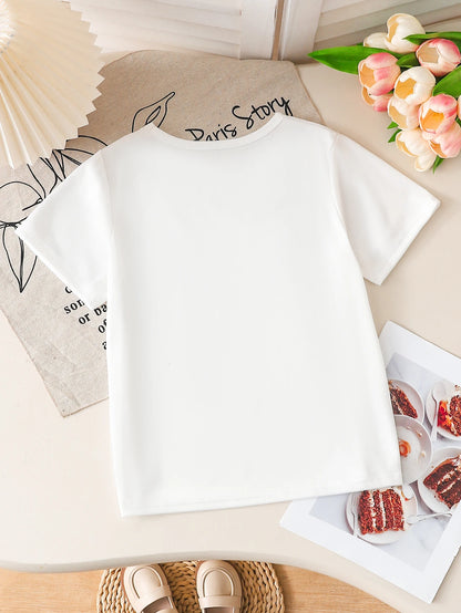 Girls K-POP Anime Print Short Sleeve T-Shirt Cute Cartoon Graphic Tee Kids Summer Casual Top